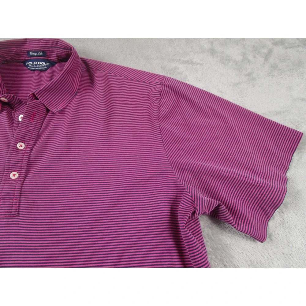 Polo Ralph Lauren Shirt Mens XL‎ Pink Striped Golf Short Sleeve Preppy